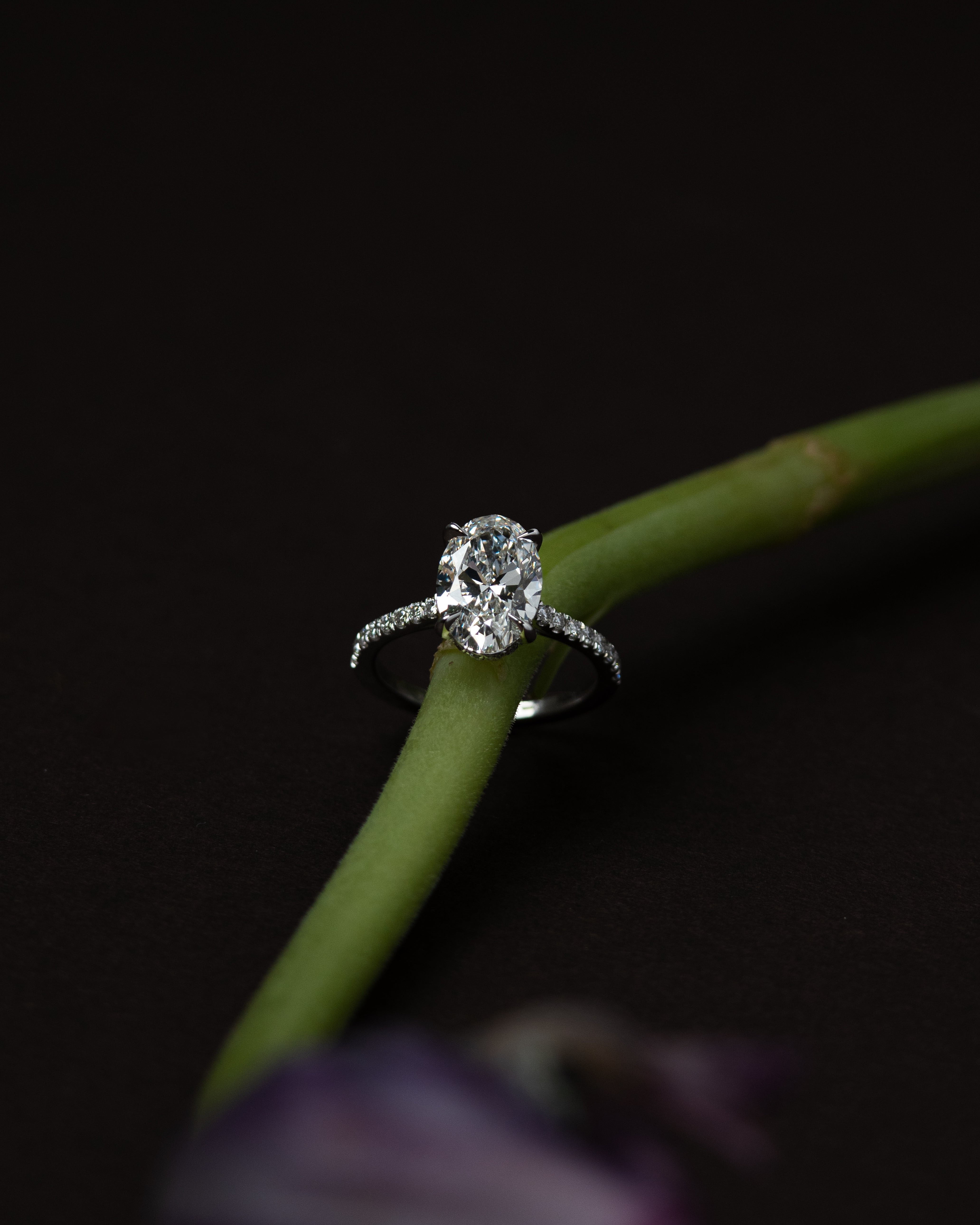 Anel de Noivado Aliança Oliva Pedra Oval Diamante de Laboratório 2 ct em Ouro Branco 18K, alta joalheria, design sofisticado.