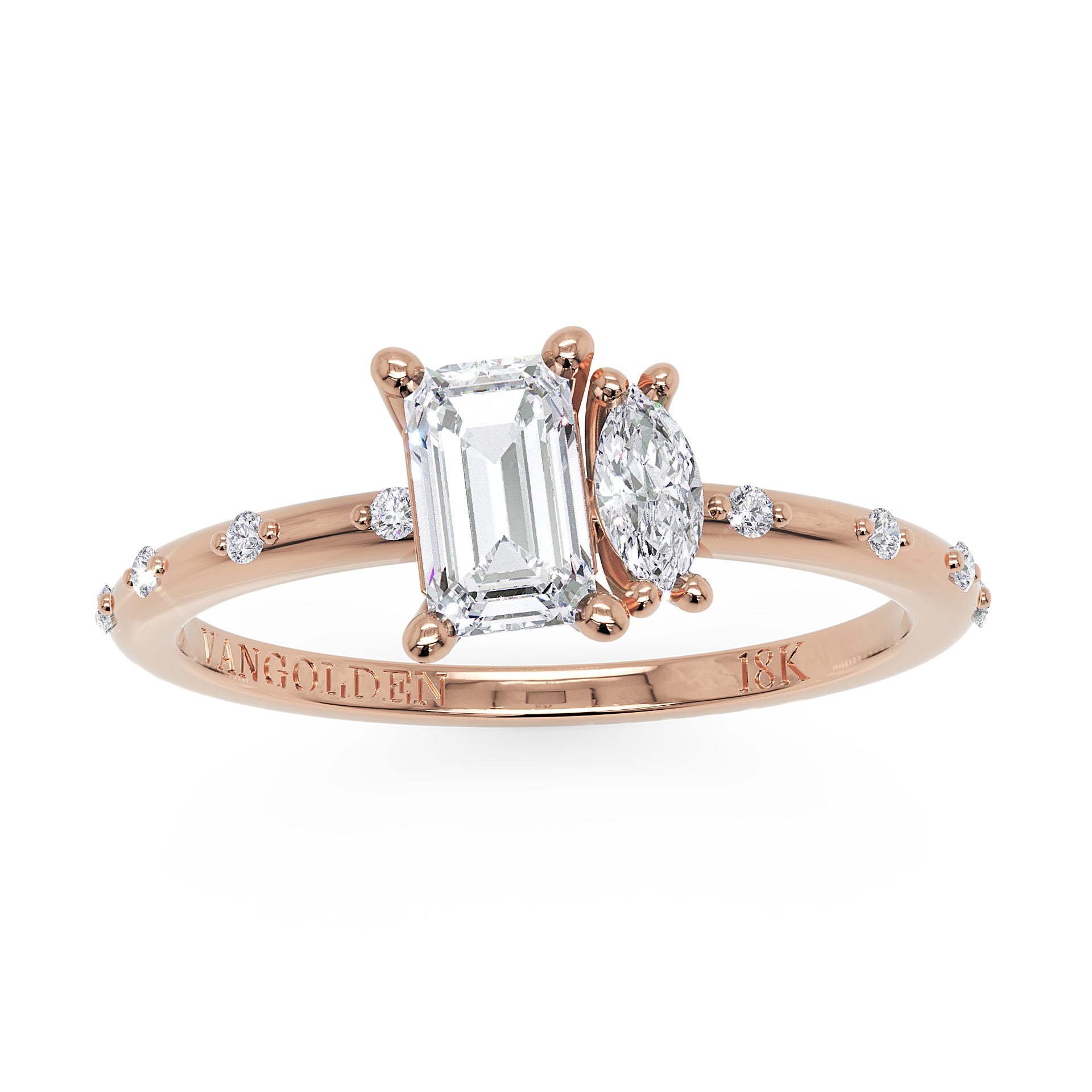 Anel Dual em Ouro 18K com Moissanite Toi et Moi