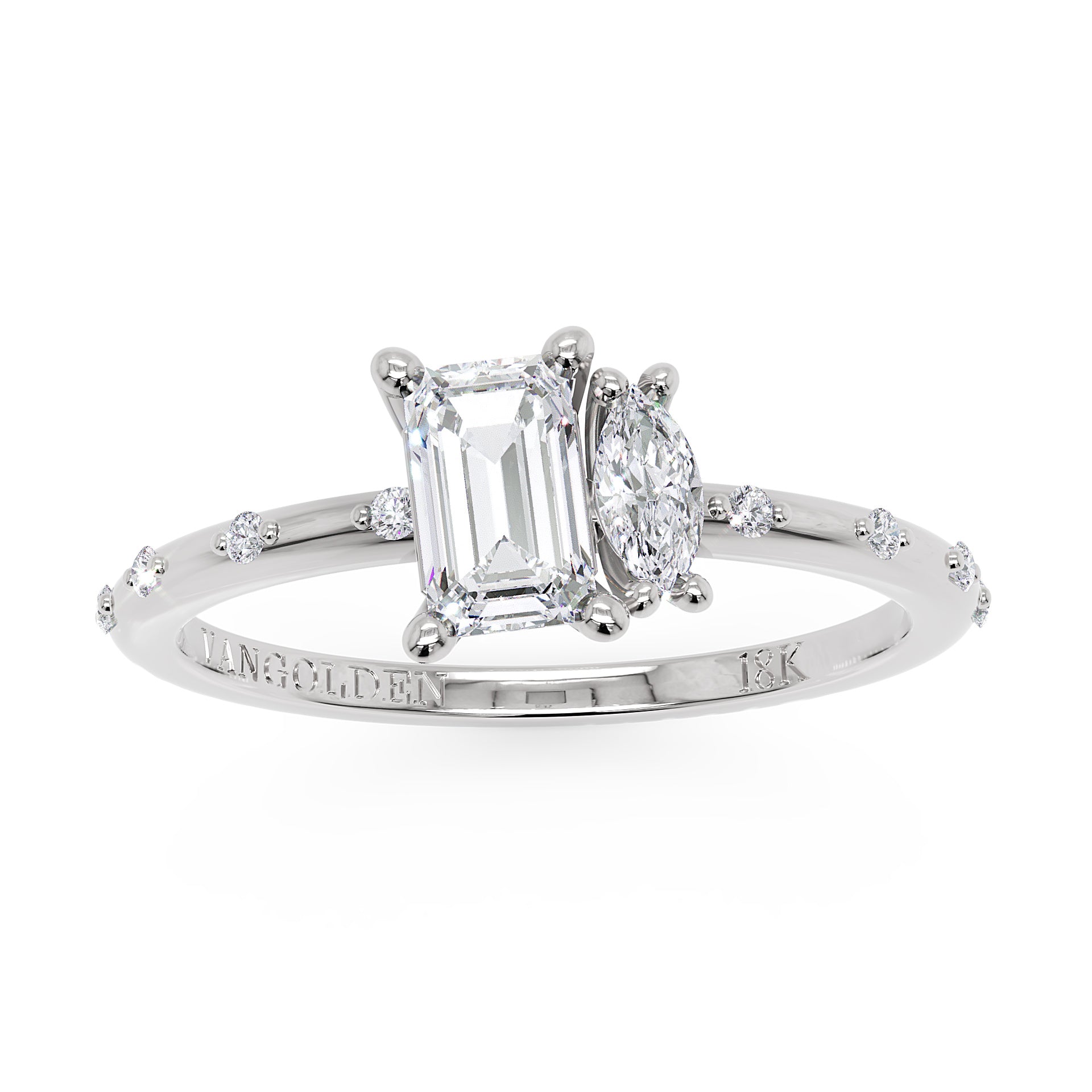 Anel Dual em Ouro 18K com Moissanite Toi et Moi